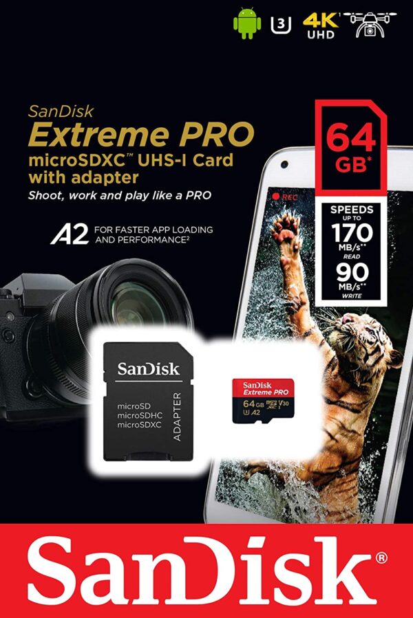 SanDisk Extreme PRO microSDXC UHS-I A2 V30 + Adapter