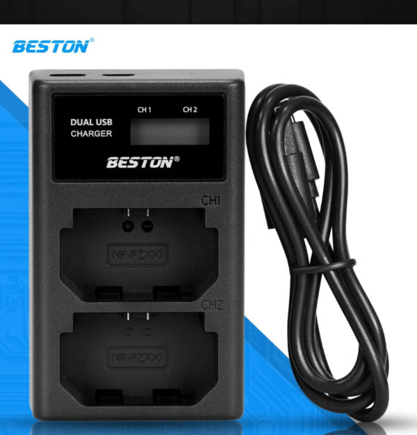 BESTON FZ100 LCD Dual USB Charger (Micro USB Type-C) for Sony Camera Batteries NP-FZ100 NPFZ100