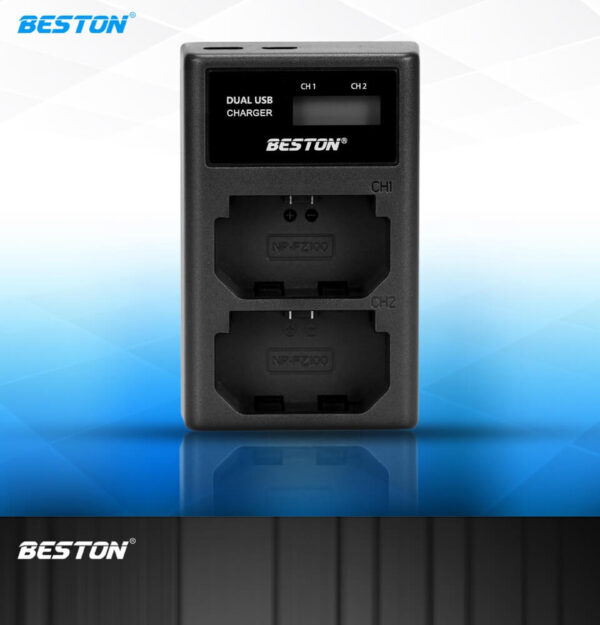 BESTON FZ100 LCD Dual USB Charger (Micro USB Type-C) for Sony Camera Batteries NP-FZ100 NPFZ100