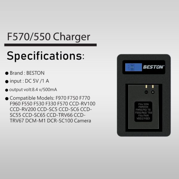 BESTON NP-F550 /NP-F570 USB Charger for Sony
