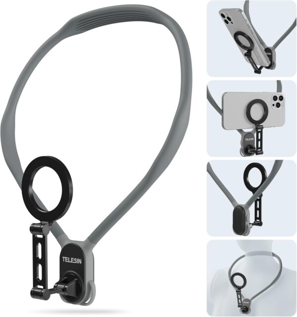 TELESIN Magnetic Neck Mount for Smartphones | Hands-Free POV Vlog Neck Holder with Adjustable Chest Strap