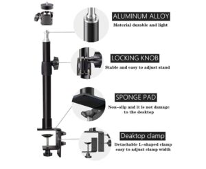 WhatsApp Image 2026-08-12 at 7.40.41 PM Desk Mount Stand, 12-20inch Tabletop C Clamp Mount Stand, Adjustable Table Aluminum Light Stand with Standard 1/4" Screw Tip for DSLR Camera, Ring Light, Video Light, Panel Light