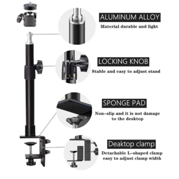 Desk Mount Stand, 12-20inch Tabletop C Clamp Mount Stand, Adjustable Table Aluminum Light Stand with Standard 1/4″ Screw Tip for DSLR Camera, Ring Light, Video Light, Panel Light